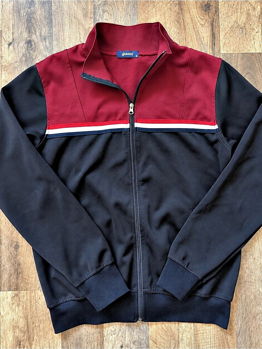Human Men's Color Block Track Jacket Black & Red Medium